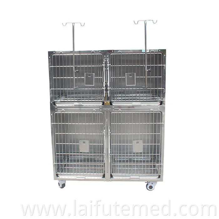 Factory Price Animal Veterinary Pet Cages Stainless Steel Vet Cat Cage with Wheels and Tray Oxygen Cage